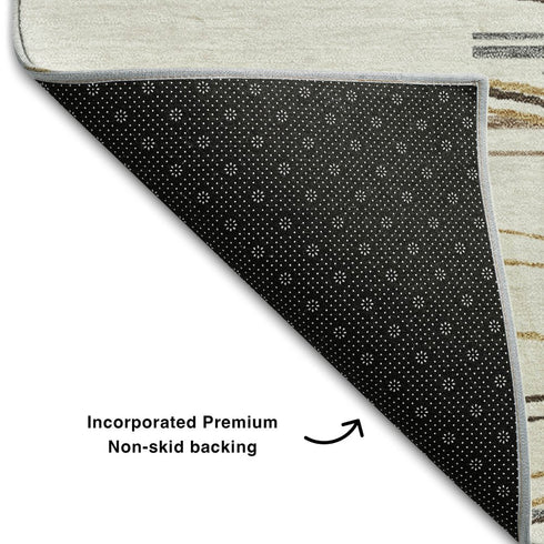 8' X 10' Ivory Gray And Brown Striped Washable Area Rug With UV Protection