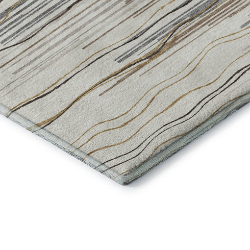 8' X 10' Ivory Gray And Brown Striped Washable Area Rug With UV Protection