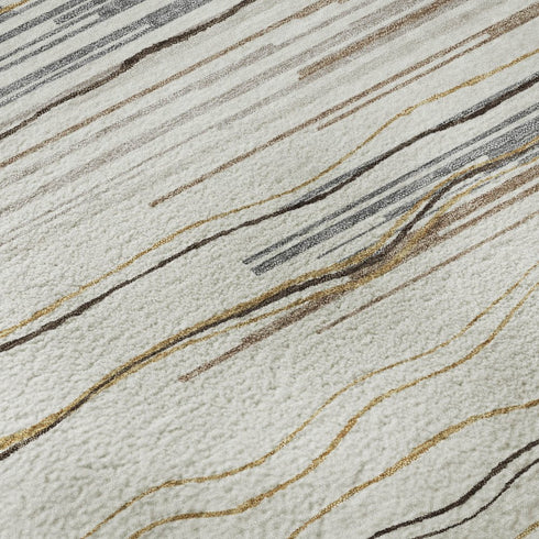 8' X 10' Ivory Gray And Brown Striped Washable Area Rug With UV Protection