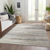 8' X 10' Ivory Gray And Brown Striped Washable Area Rug With UV Protection