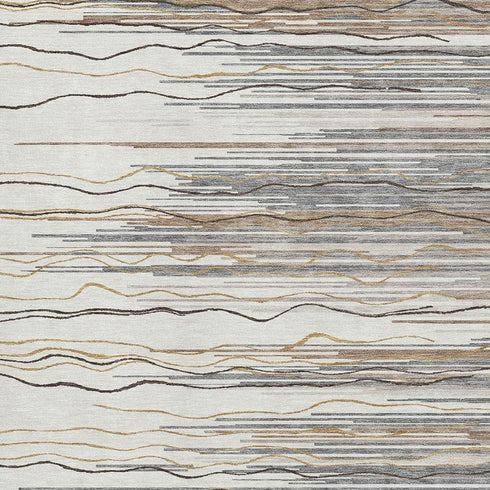 8' X 10' Ivory Gray And Brown Striped Washable Area Rug With UV Protection