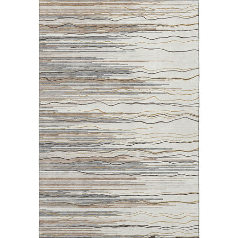 8' X 10' Ivory Gray And Brown Striped Washable Area Rug With UV Protection