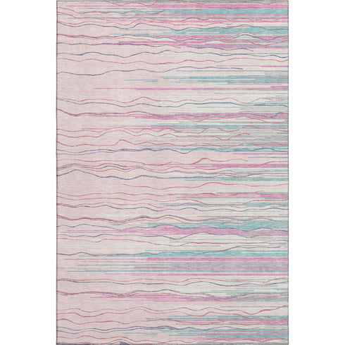 5' X 8' Pink Gray And Teal Striped Washable Area Rug With UV Protection