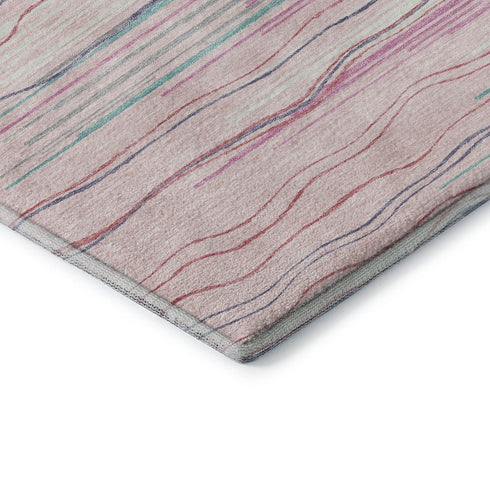 5' X 8' Pink Gray And Teal Striped Washable Area Rug With UV Protection
