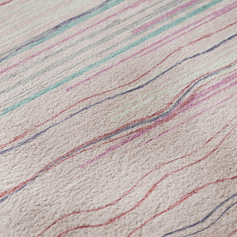 5' X 8' Pink Gray And Teal Striped Washable Area Rug With UV Protection