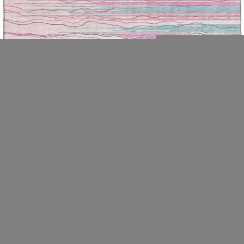 5' X 8' Pink Gray And Teal Striped Washable Area Rug With UV Protection