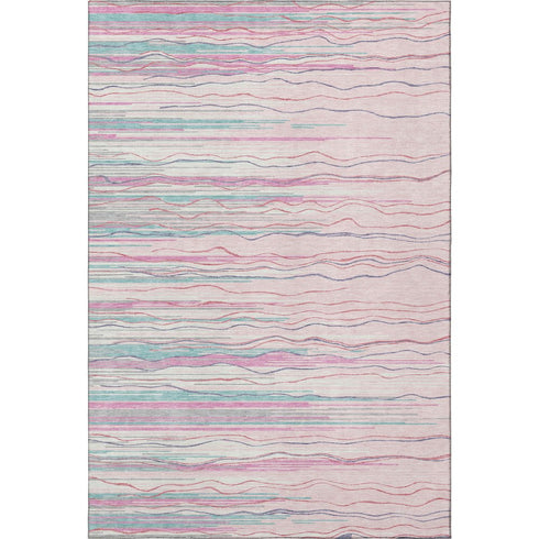 5' X 8' Pink Gray And Teal Striped Washable Area Rug With UV Protection