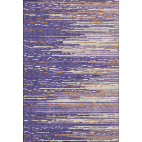 5' X 8' Purple Orange And Ivory Striped Washable Area Rug With UV Protection