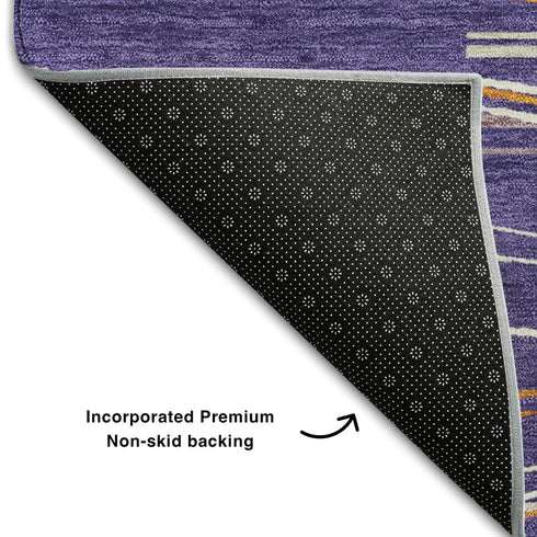 5' X 8' Purple Orange And Ivory Striped Washable Area Rug With UV Protection