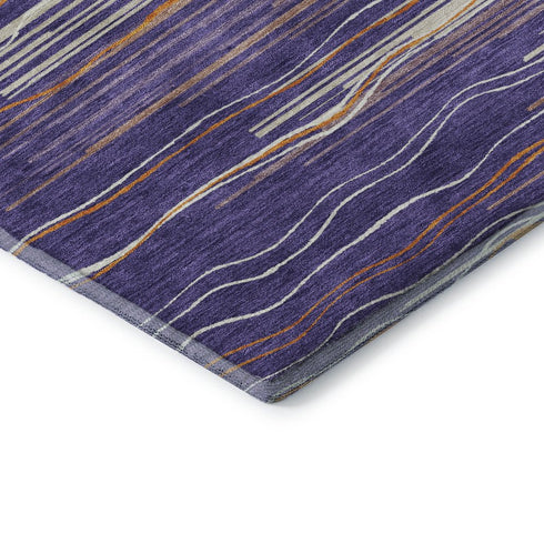 5' X 8' Purple Orange And Ivory Striped Washable Area Rug With UV Protection