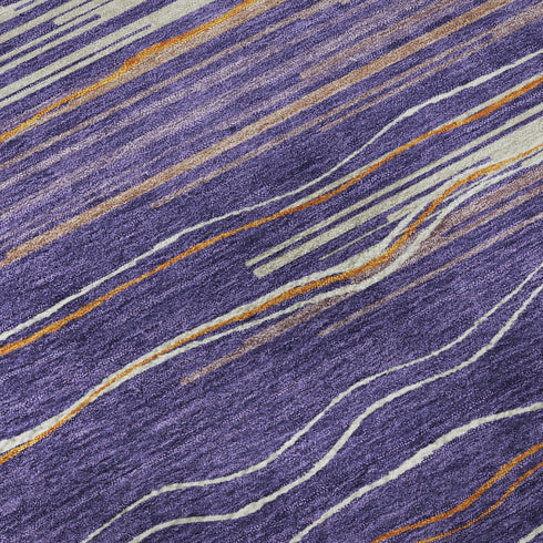 5' X 8' Purple Orange And Ivory Striped Washable Area Rug With UV Protection