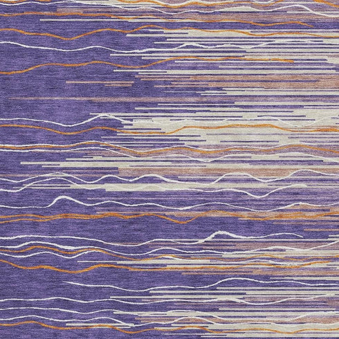 5' X 8' Purple Orange And Ivory Striped Washable Area Rug With UV Protection