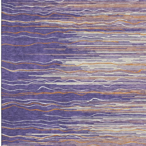 5' X 8' Purple Orange And Ivory Striped Washable Area Rug With UV Protection