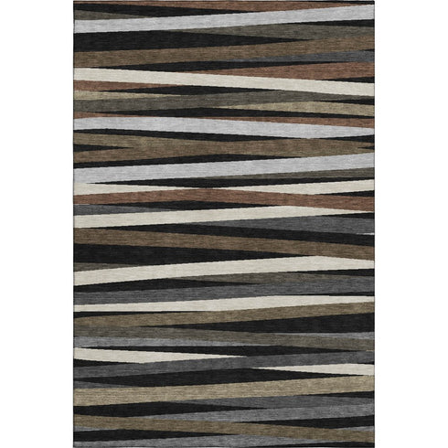 5' X 8' Black Brown And Ivory Striped Washable Area Rug With UV Protection