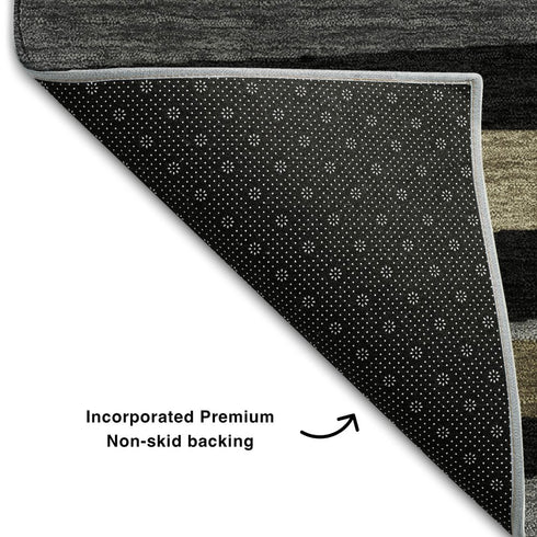 5' X 8' Black Brown And Ivory Striped Washable Area Rug With UV Protection