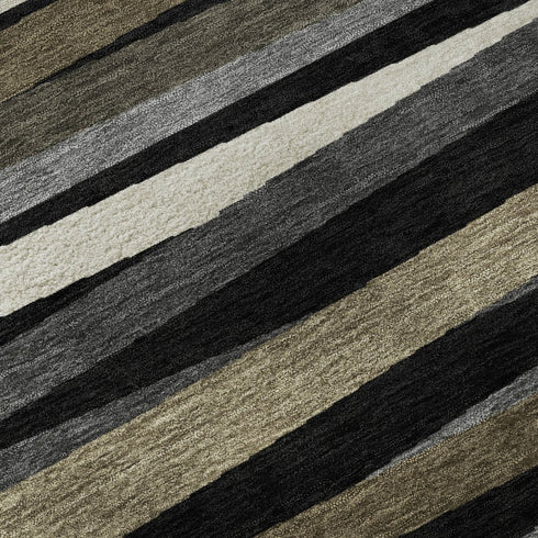 5' X 8' Black Brown And Ivory Striped Washable Area Rug With UV Protection