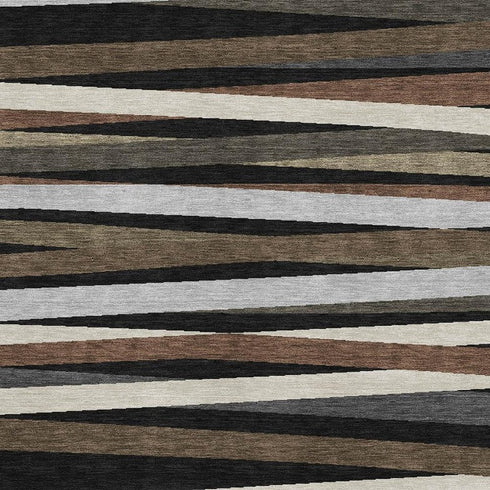 5' X 8' Black Brown And Ivory Striped Washable Area Rug With UV Protection