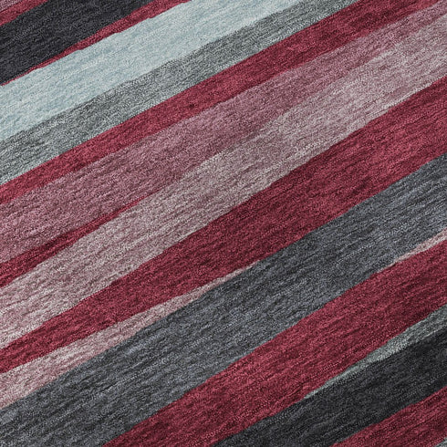 5' X 8' Burgundy Gray And Ivory Striped Washable Area Rug With UV Protection