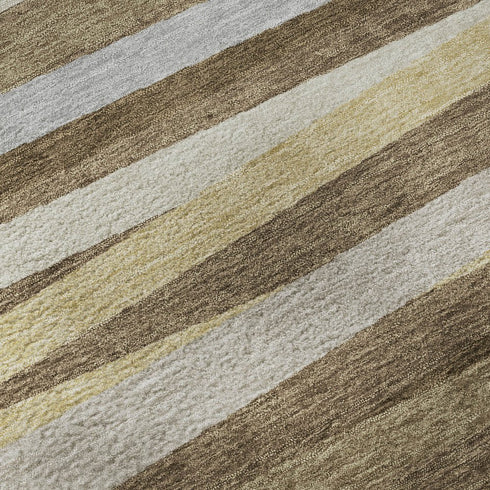 5' X 8' Brown Taupe And Beige Striped Washable Area Rug With UV Protection