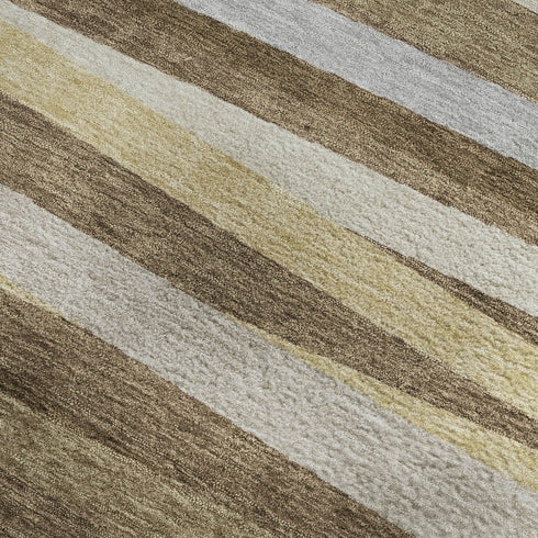 5' X 8' Brown Taupe And Beige Striped Washable Area Rug With UV Protection