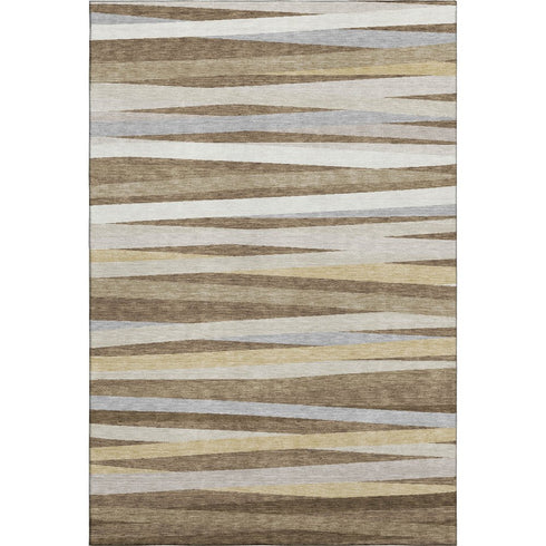 8' X 10' Brown Taupe And Beige Striped Washable Area Rug With UV Protection