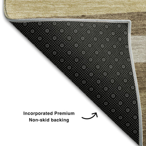 8' X 10' Brown Taupe And Beige Striped Washable Area Rug With UV Protection