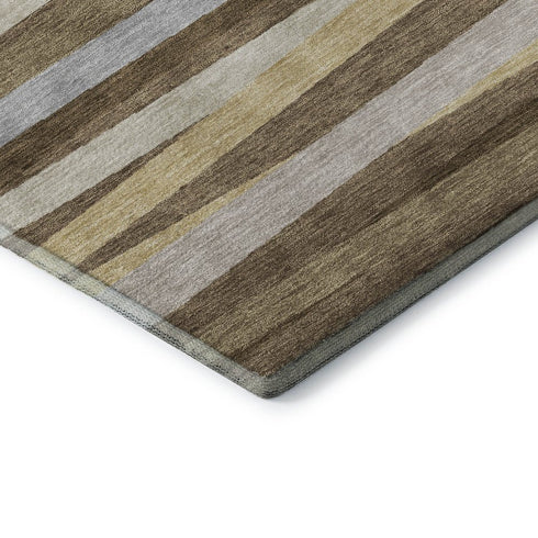 8' X 10' Brown Taupe And Beige Striped Washable Area Rug With UV Protection