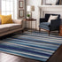 9' X 12' Navy Blue Ivory And Gray Striped Washable Area Rug With UV Protection