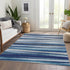 9' X 12' Navy Blue Ivory And Gray Striped Washable Area Rug With UV Protection