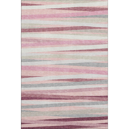 5' X 8' Pink Ivory And Blush Striped Washable Area Rug With UV Protection