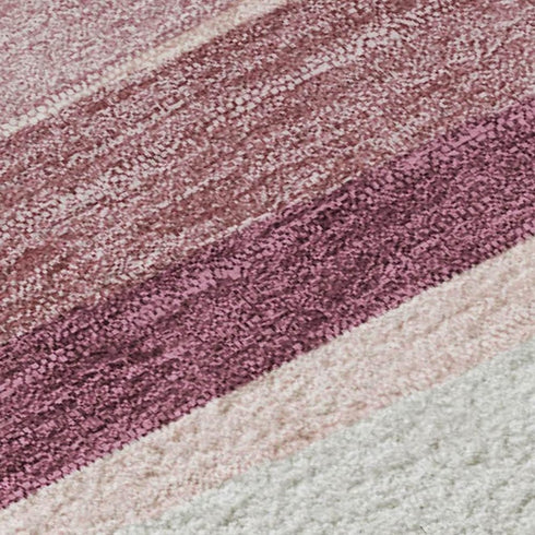 5' X 8' Pink Ivory And Blush Striped Washable Area Rug With UV Protection