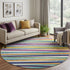 8' White Purple And Yellow Striped Washable Round Rug With UV Protection