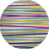 8' White Purple And Yellow Striped Washable Round Rug With UV Protection