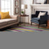 8' X 10' White Purple And Yellow Striped Washable Area Rug With UV Protection