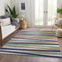 8' X 10' White Purple And Yellow Striped Washable Area Rug With UV Protection