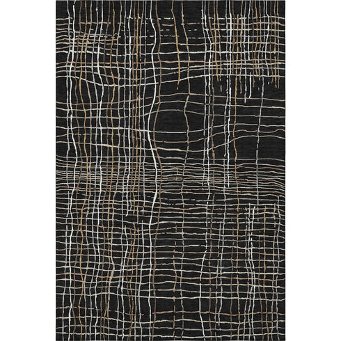 5' X 8' Black Ivory And Beige Striped Washable Area Rug With UV Protection