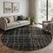 8' Black Ivory And Beige Striped Washable Round Rug With UV Protection