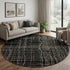 8' Black Ivory And Beige Striped Washable Round Rug With UV Protection