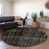 8' Black Ivory And Beige Striped Washable Round Rug With UV Protection