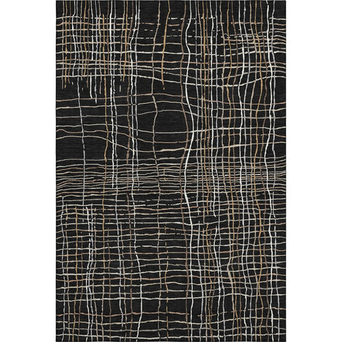 9' X 12' Black Ivory And Beige Striped Washable Area Rug With UV Protection