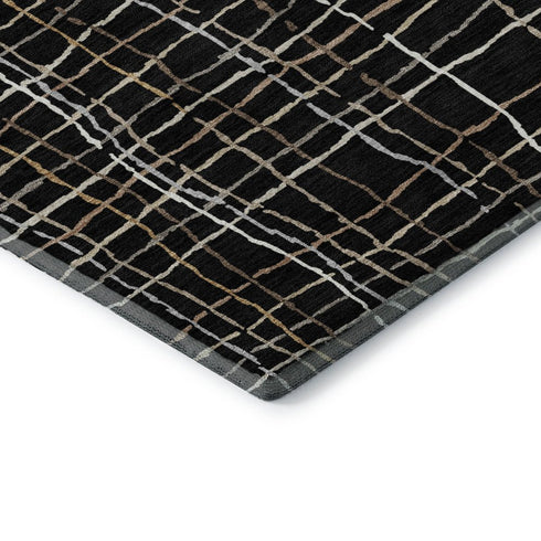 9' X 12' Black Ivory And Beige Striped Washable Area Rug With UV Protection