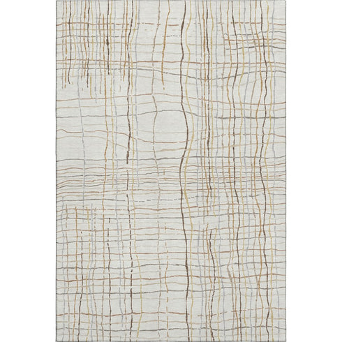 5' X 8' Ivory Gold And Gray Striped Washable Area Rug With UV Protection