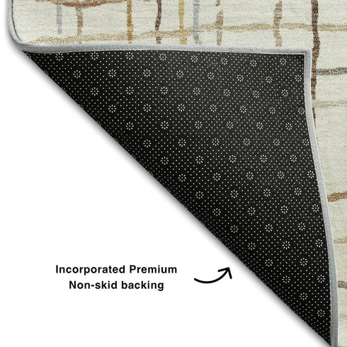 5' X 8' Ivory Gold And Gray Striped Washable Area Rug With UV Protection
