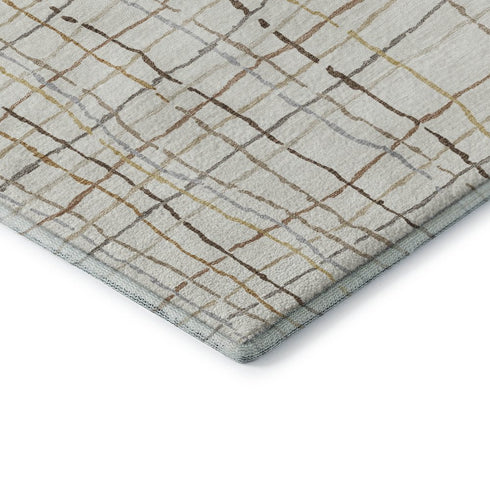 5' X 8' Ivory Gold And Gray Striped Washable Area Rug With UV Protection
