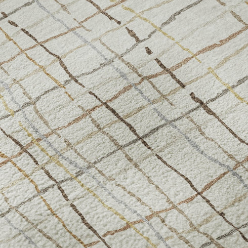 5' X 8' Ivory Gold And Gray Striped Washable Area Rug With UV Protection