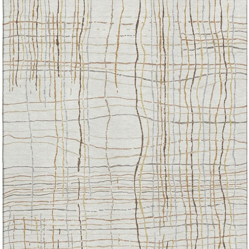 5' X 8' Ivory Gold And Gray Striped Washable Area Rug With UV Protection