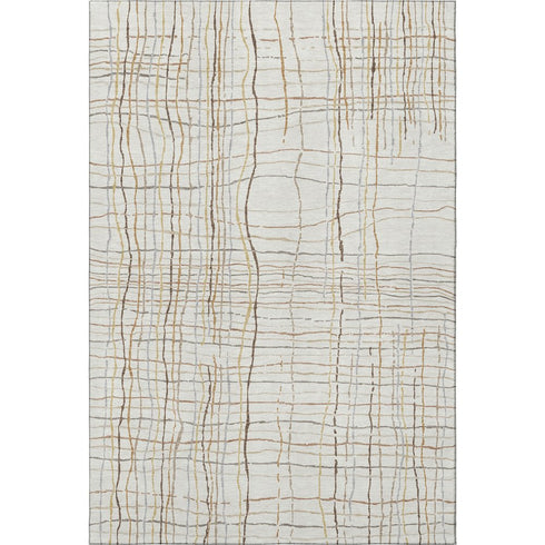 5' X 8' Ivory Gold And Gray Striped Washable Area Rug With UV Protection