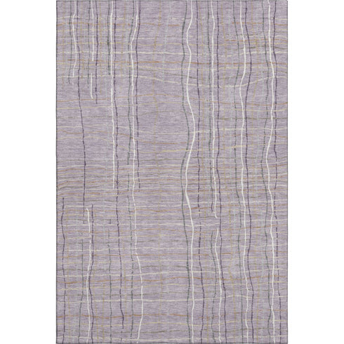 5' X 8' Lavender Ivory And Gray Striped Washable Area Rug With UV Protection
