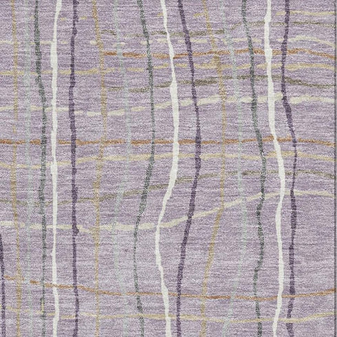 5' X 8' Lavender Ivory And Gray Striped Washable Area Rug With UV Protection