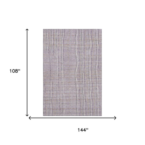 9' X 12' Lavender Ivory And Gray Striped Washable Area Rug With UV Protection